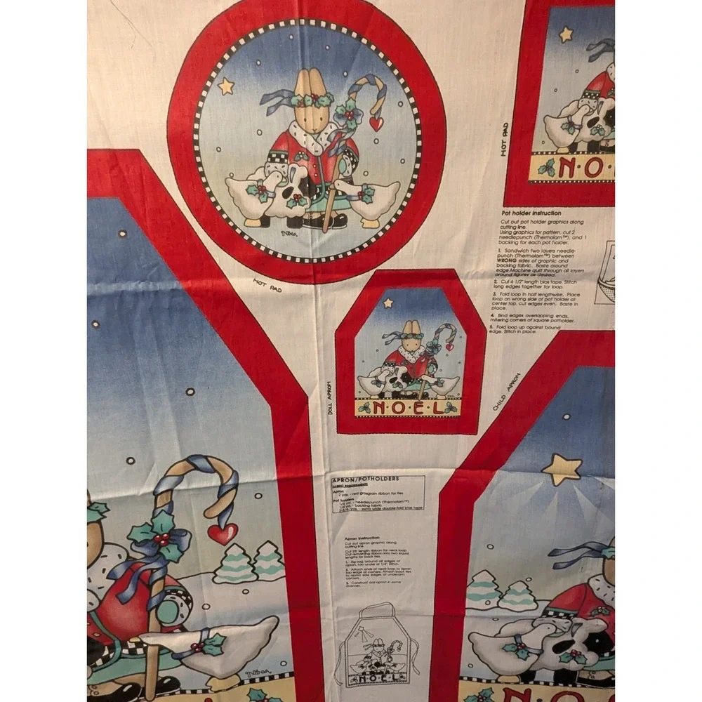 VIP CRANSTON Print Works Noel Christmas Fabric Panel Apron Potholder Bunny 36x44